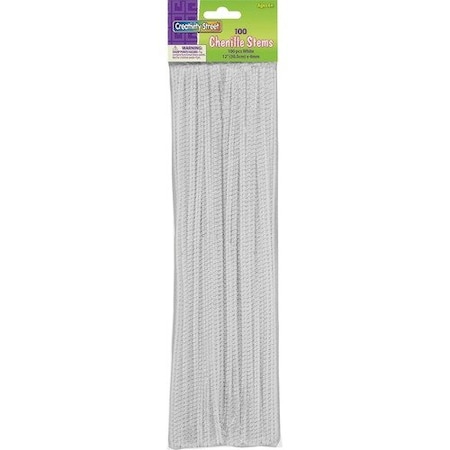 Pacon Chenille Stems, 12inx4mm, White, 100PK PAC711202